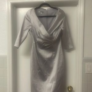 Kay Unger Cocktail Dress in stunning shimmering Pewter/silver satin